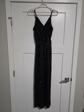 NWT Express Black Sequin Jumpsuit with Waist Sash. Size XS.